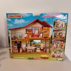 Calico Critters Red Roof Country Home Bonus Set with Rabbit & Raccoon Families
